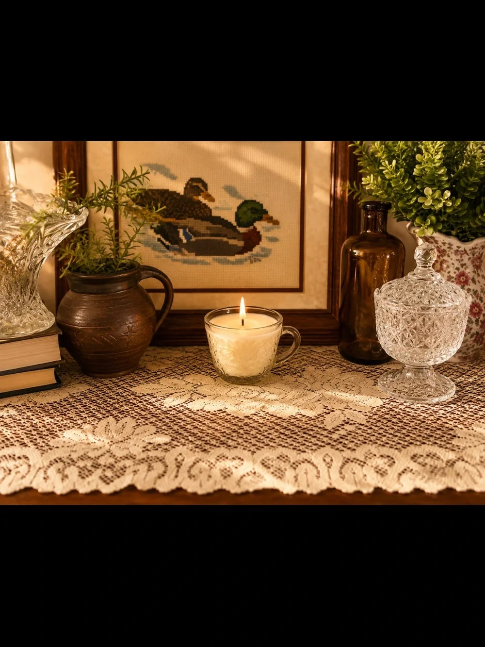 🍎🍂 Vintage Glass Teacup Candle Trio: Caramel Apple Autumn Spice